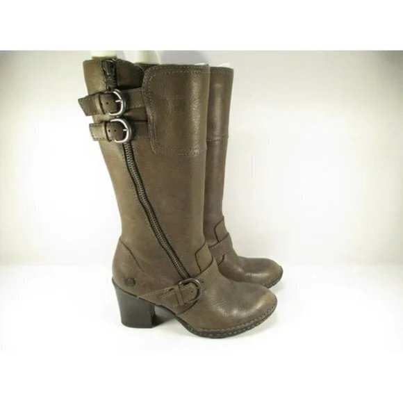 Born Riding Boots Womens Size 8‎ Treddy Brown Leather Zip Up Mid-Calf - Picture 1 of 11